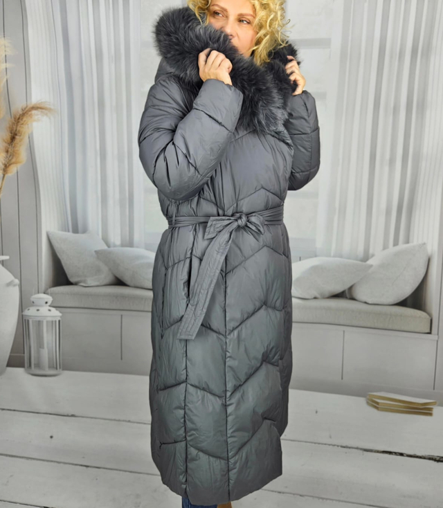 Long quilted winter warm coat with hood KELLY