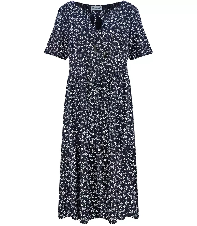 Trapeze summer dress with a white MIDI print