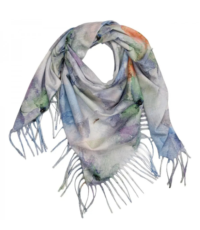 Delikatna elegancka kobieca chusta szal z frędzlami