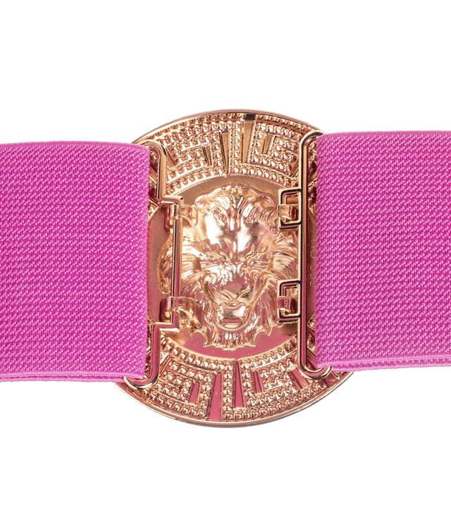 Women's belt with a gold lion and zircons, adjustable and elastic