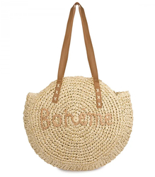 Round braided boho handbag with "Bohème" lettering