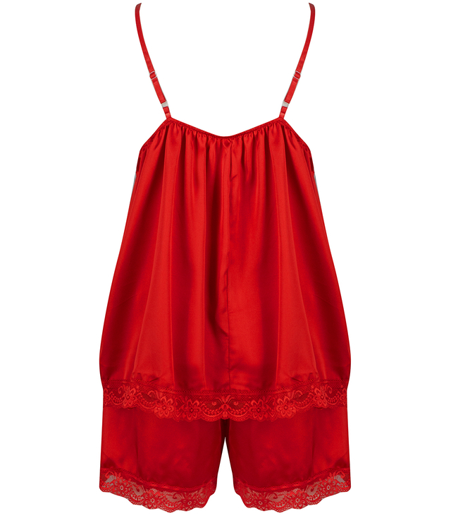 Satin pajama set with lace shorts top petticoat