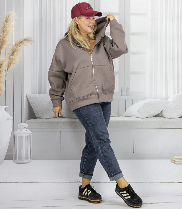 Warm women's sweatshirt one-color basic with hood BROOKLYN