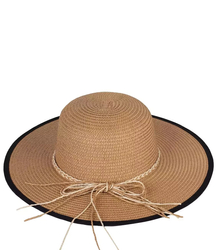 Women's raffia straw hat with black trim