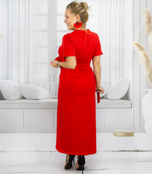 Długa sukienka z ozdobną szarfą w pasie GEJSZA