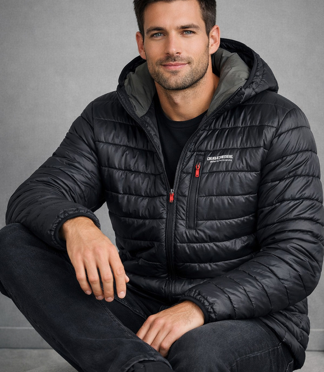Men's PLUS SIZE quilted jacket with detachable hood