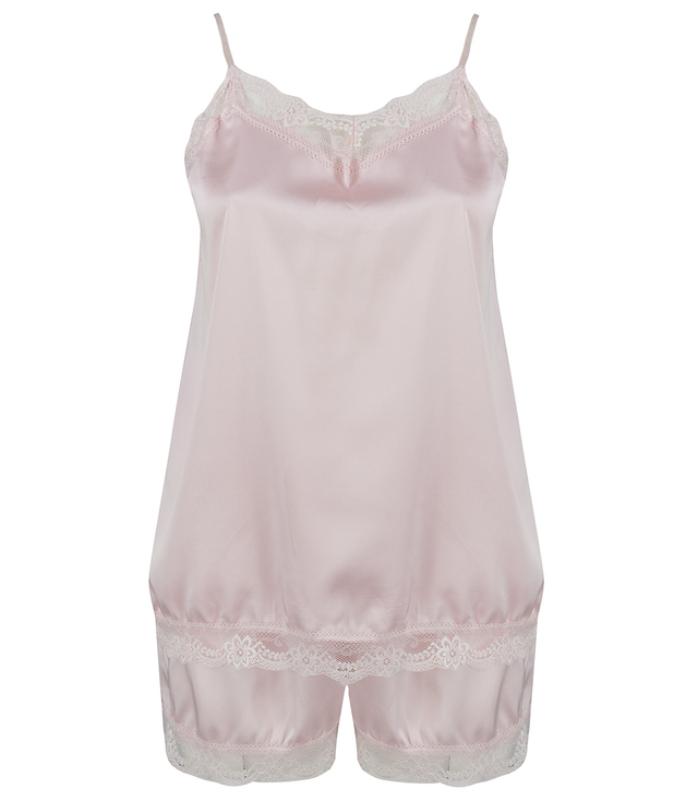 Satin pajama set with lace shorts top petticoat