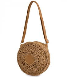 Round braided boho handbag with long strap