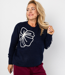 Classic women's sweater with 3D flower applique CLASSIC BLOOM