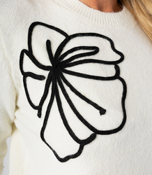 Classic women's sweater with 3D flower applique CLASSIC BLOOM