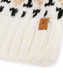 Warm women's cap with colorful pom-pom in winter pattern autumn winter