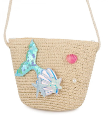 Children's Straw Handbag with Mermaid Tail and Shells
