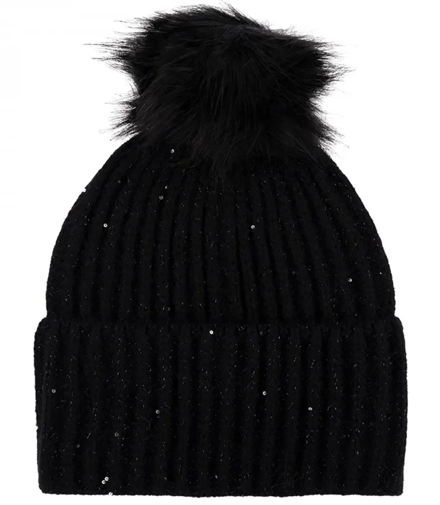 Warm women's cap with pom-pom and sequins autumn winter hat 