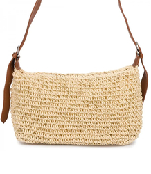 Boho raffia handbag with adjustable, thicker strap