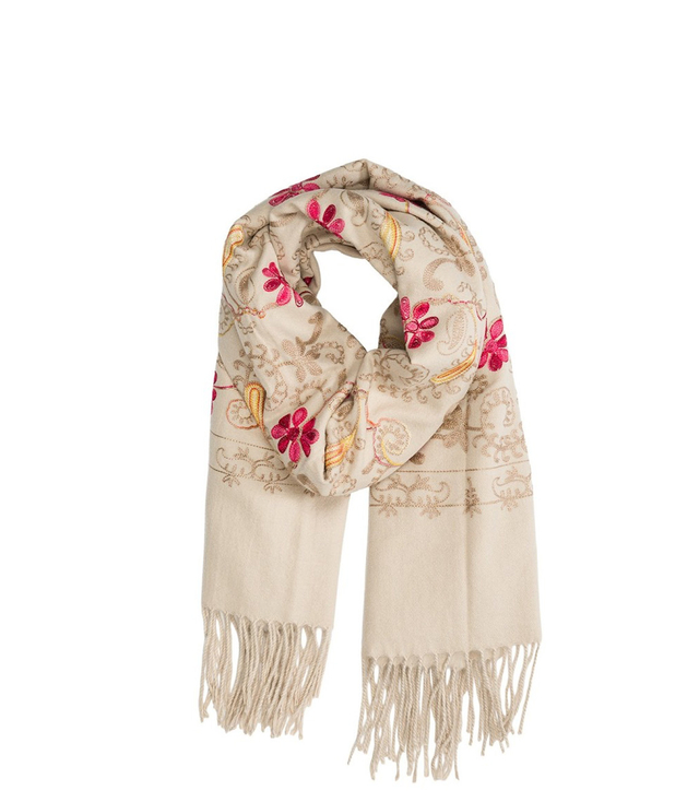 Women's folklore scarf with flower motif and tassels