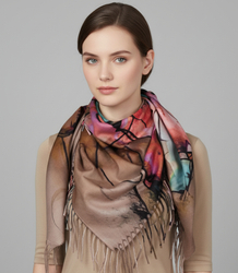 Abstract shawl scarf multicolored elegant with tassels