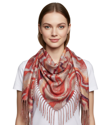 Wavy delicate pattern scarf with tassels