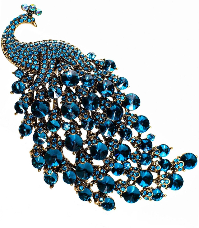 Huge peacock brooch with turquoise zircons