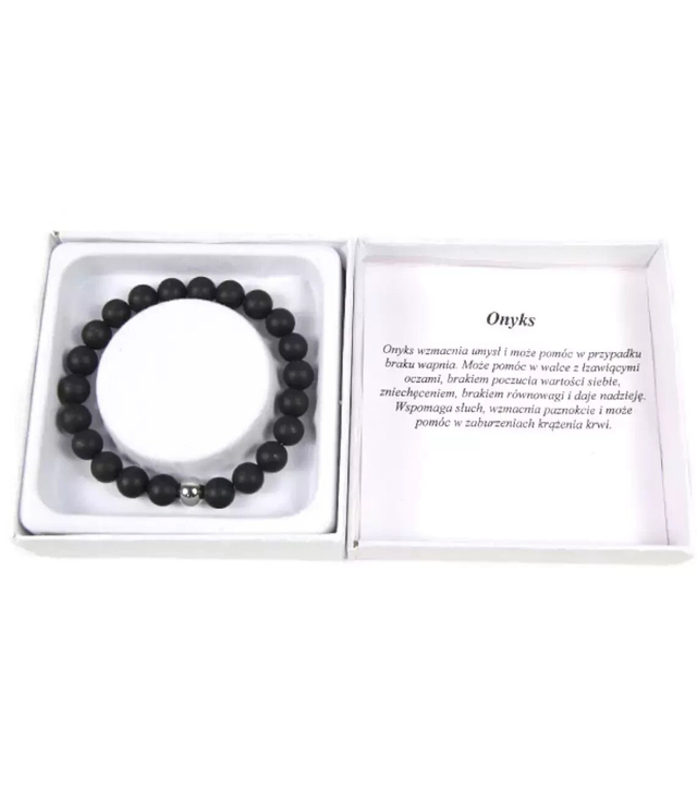 Women's bracelet onyx matte balls 8 mm box