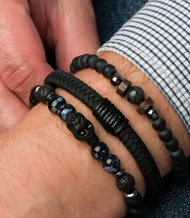 Set of men's bracelets natural stone
