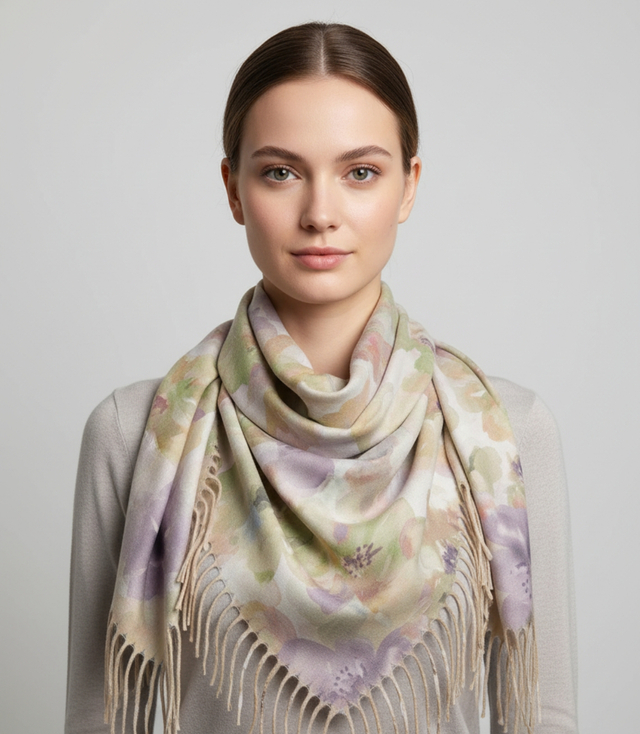 Floral women's scarf shawl with tassels