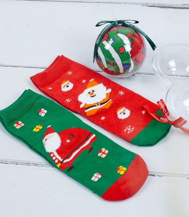 Christmas socks in baubles with Santa Claus women's Warm Gift