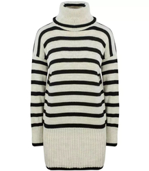 Luźny długi sweter golf w paski oversize
