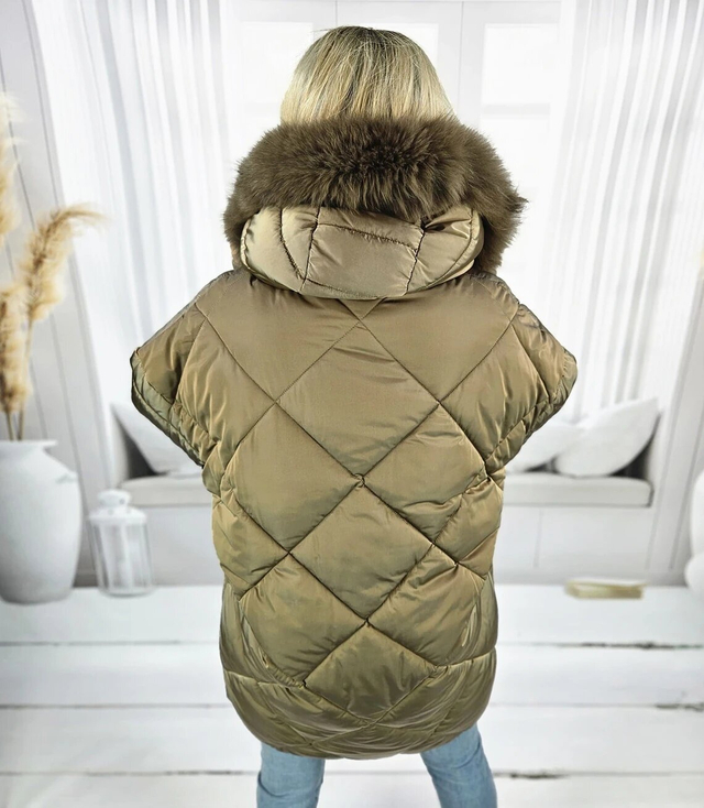 Warm womens winter quilted jacket with a hood and fur NASTY