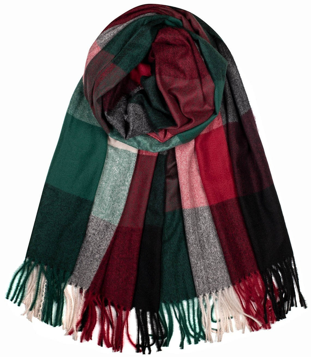 Fashionable warm shawl scarf plaid fringes