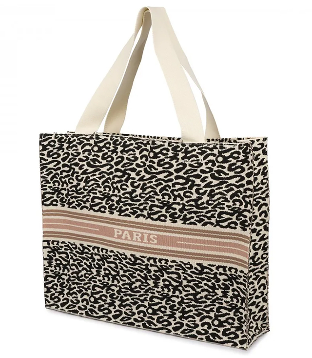 Stylish shopper bag with leopard print and PARIS lettering