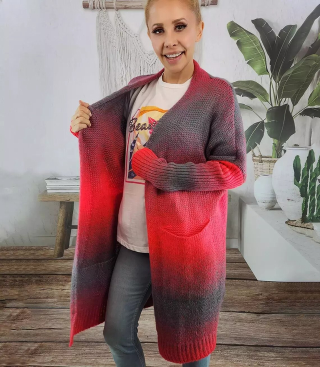 Kardigan długi gruby sweter ombre kolorowy