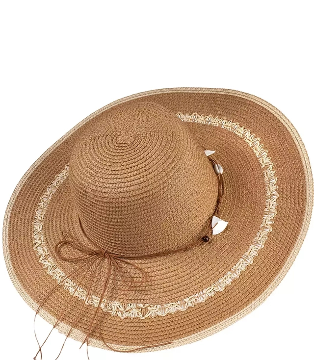 Fashionable large braided hat with shells and openwork