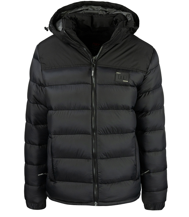 Warm men's quilted winter jacket with hood 