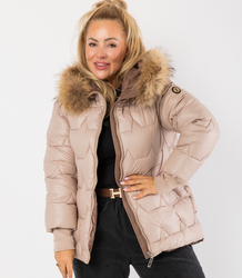 Pikowana kurtka zimowa z kapturem futerkiem ARIA PUFF PLUS SIZE