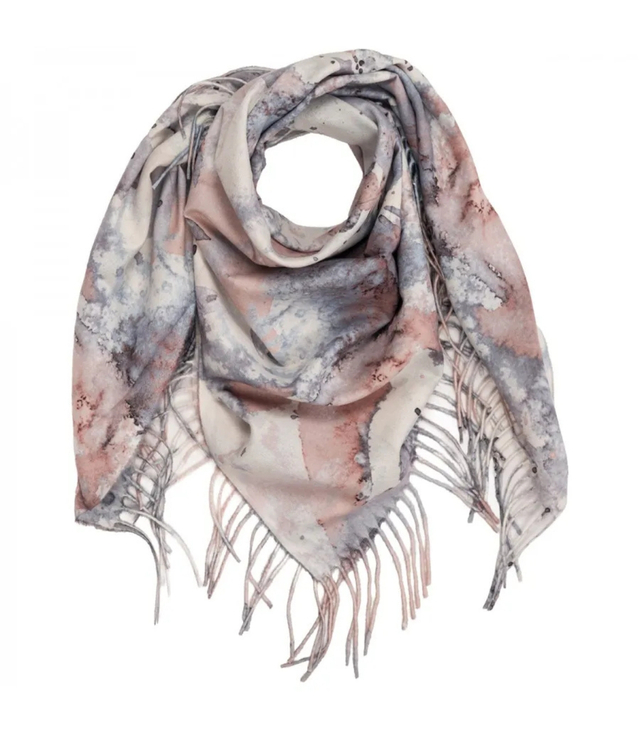 Women's scarf with watercolor pattern and tassels