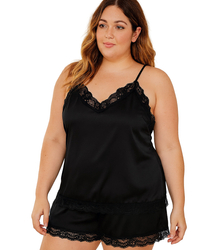 Satin pajama set with lace shorts top petticoat