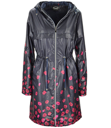 Light longer parka coat with flowers of poppies
