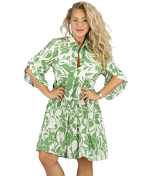 Lużna sukienka midi z falbankami w print all over CLARA