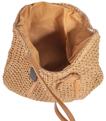 Large rectangular straw beach bag with eco-leather handles