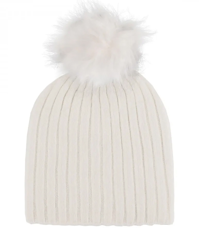 Warm ribbed women's cap with pom-pom autumn winter hat