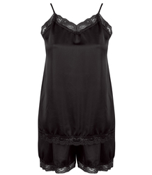 Satin pajama set with lace shorts top petticoat