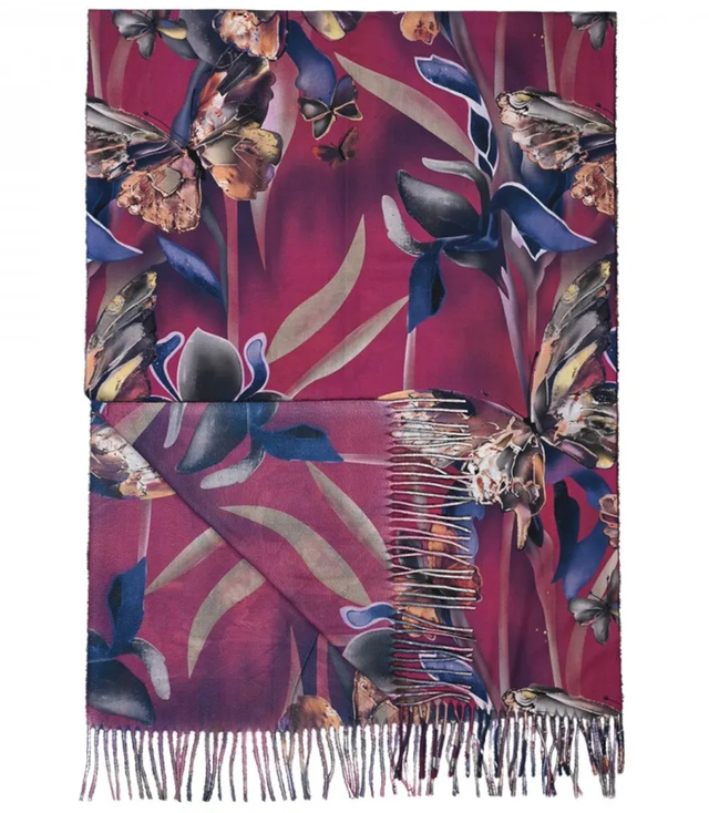 Szal szalik Chusta frędzle ciepły motyle miękki gładki 180x70 cm