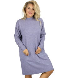 Knit dress with openwork sleeves and pockets