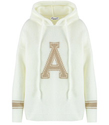 Warm women's sweater with a hood and the letter A Alicja