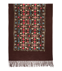 Women's scarf with embroidered pattern and tassels