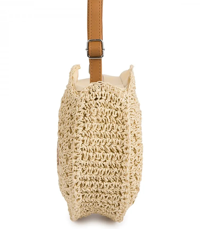 Round braided boho handbag with long strap