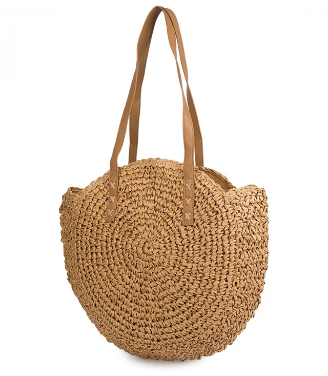 Round braided boho handbag with "Bohème" lettering