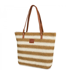 Large braided striped shoper bag with zipper closure