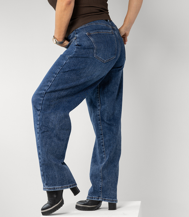 Navy blue women's balloon barrel banana fit jeans CLARA