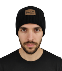 Knitted beanie hat with patch - style and comfort